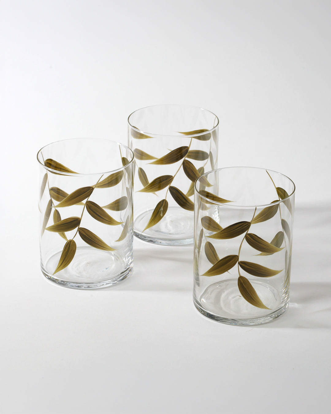 Acapulco Tumblers · glassware hand-painted in olive green · Los Vasos de Agua Clara