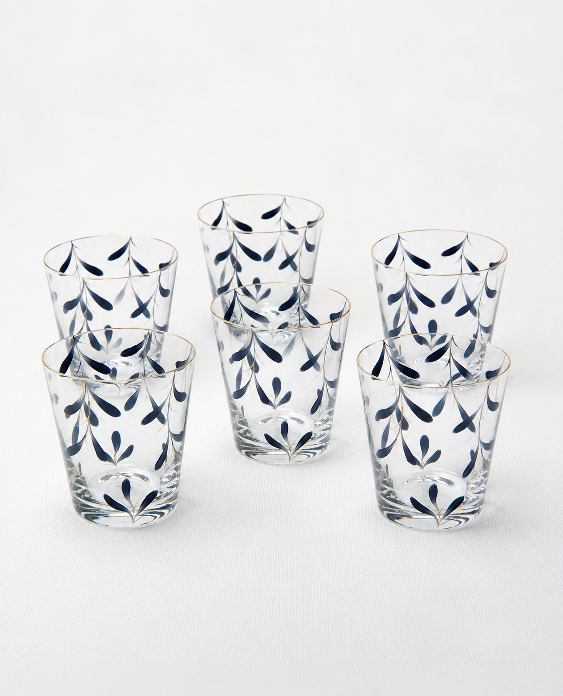 Vasos Palawan · cristalería pintada a mano en azul noche · Los Vasos de Agua Clara