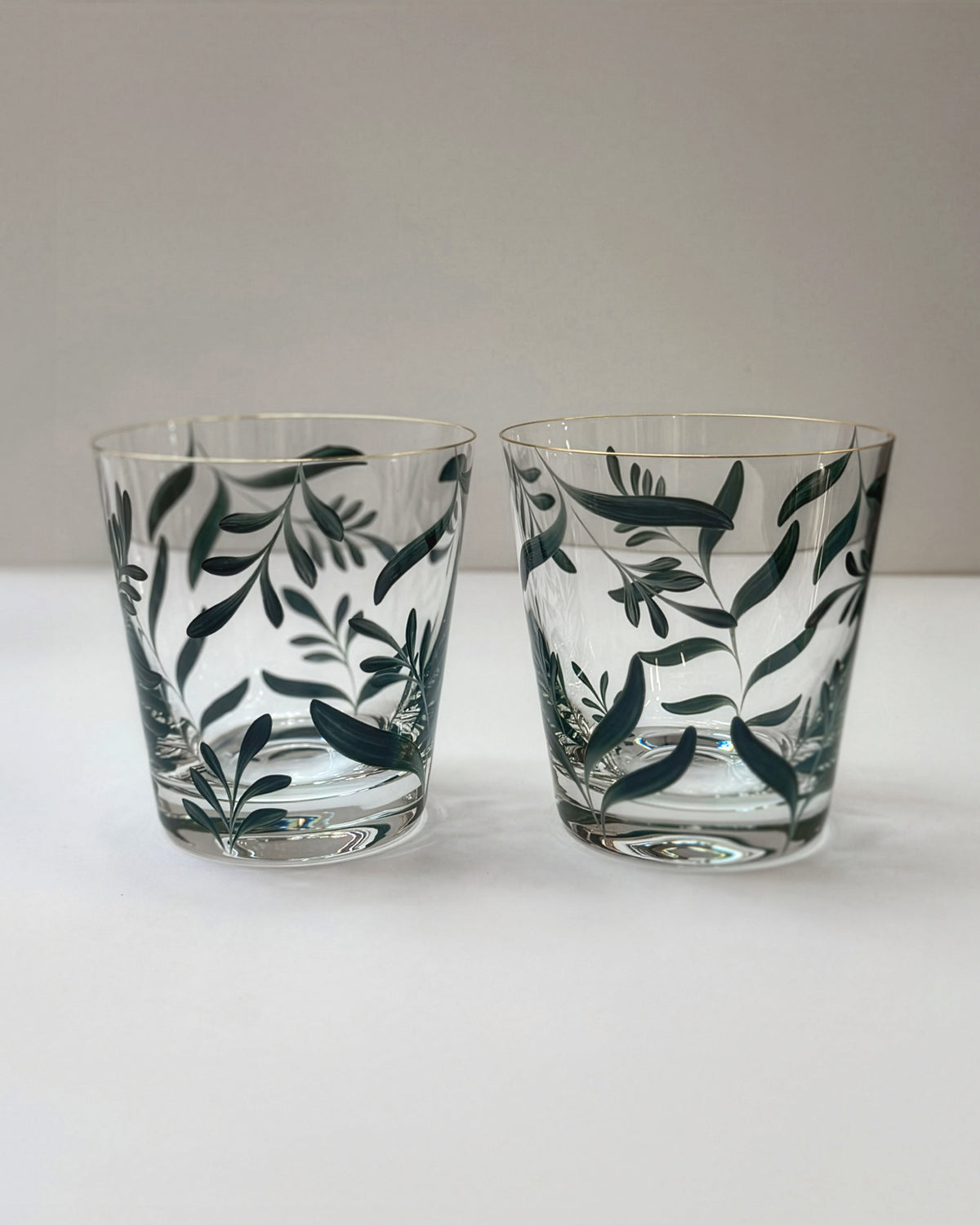 Saanen Tumblers · glassware hand-painted in sea green · Los Vasos de Agua Clara