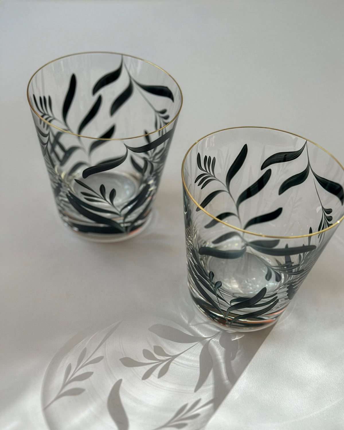 Saanen Tumblers · glassware hand-painted in sea green · Los Vasos de Agua Clara