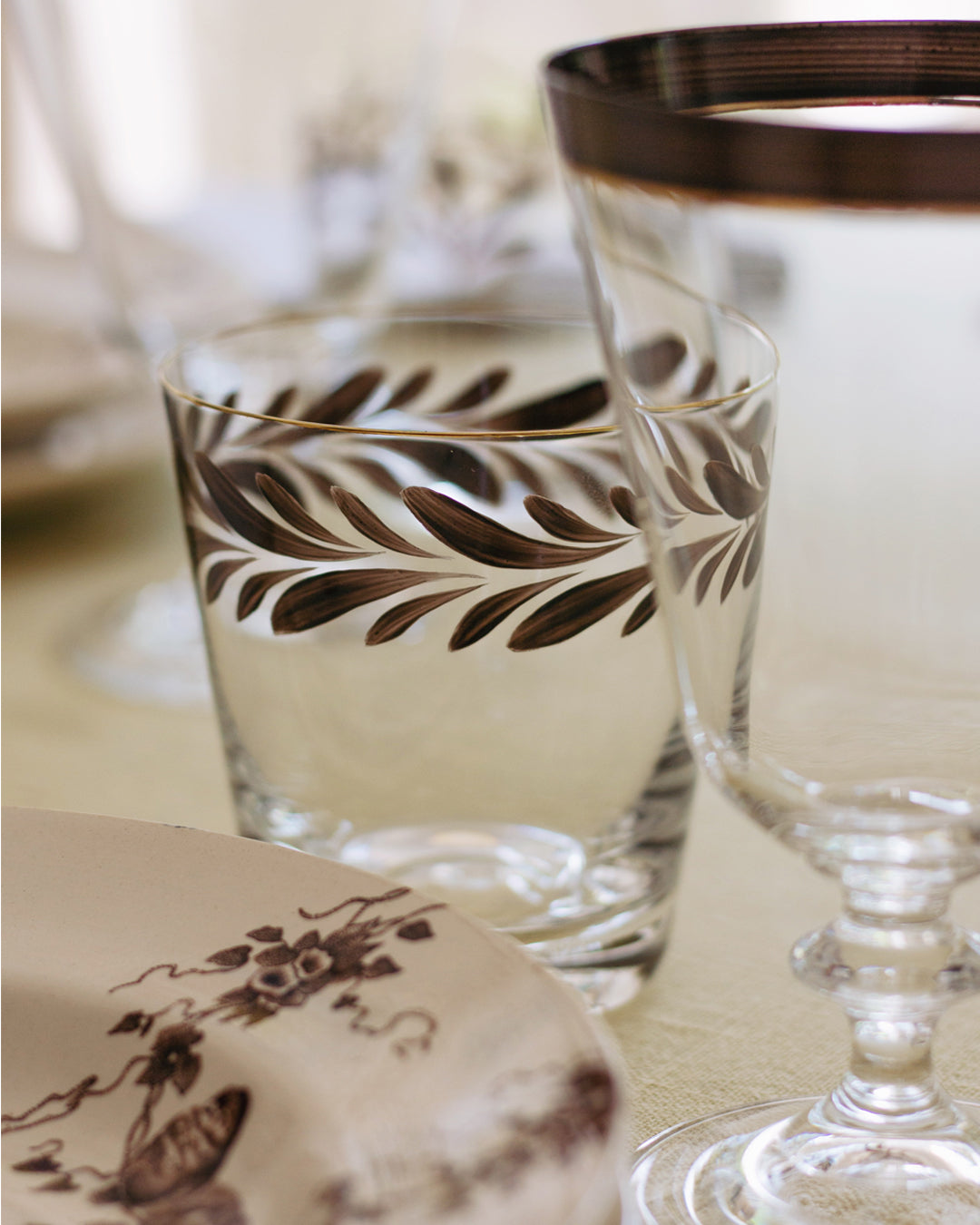 Jalisco Tumblers · glassware hand-painted in brown · Los Vasos de Agua Clara