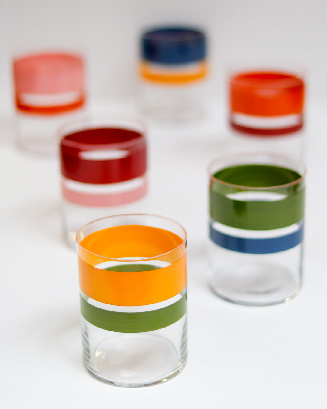 Portofino Tumblers · glassware hand-painted in Portofino colours · Los Vasos de Agua Clara