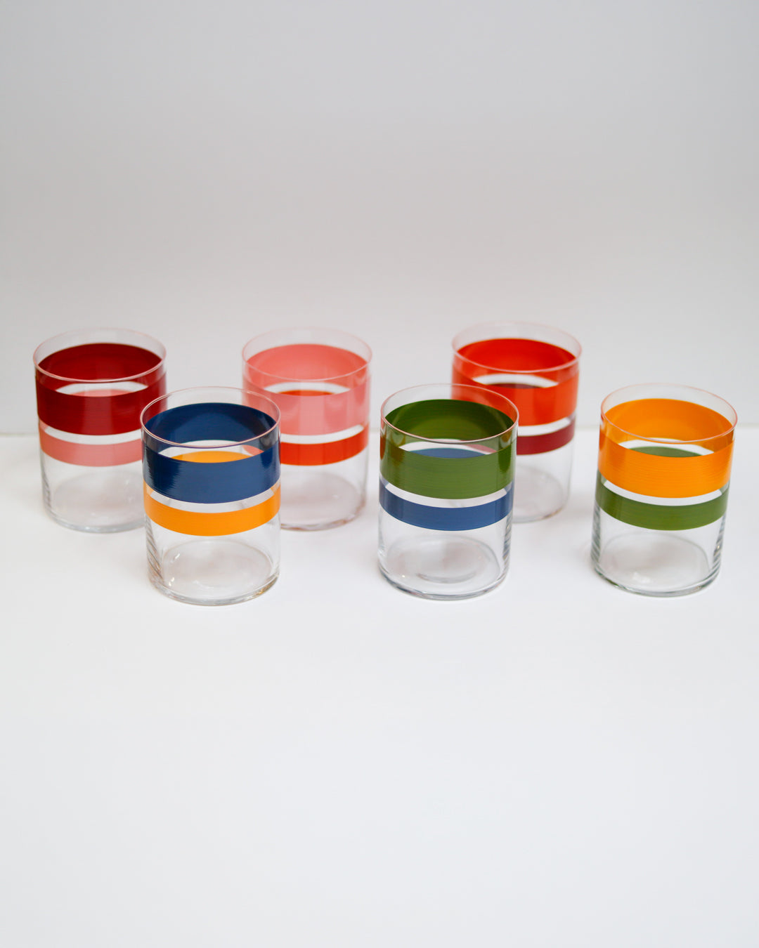 Portofino Tumblers · glassware hand-painted in Portofino colours · Los Vasos de Agua Clara