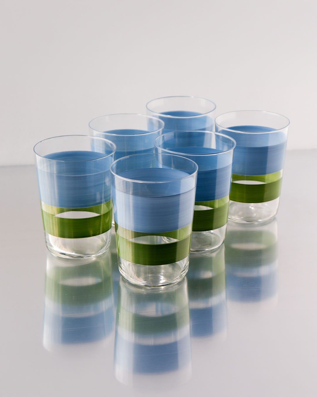 Vasos Portofino Bicolor · cristalería pintada a mano en varios colores · Los Vasos de Agua Clara