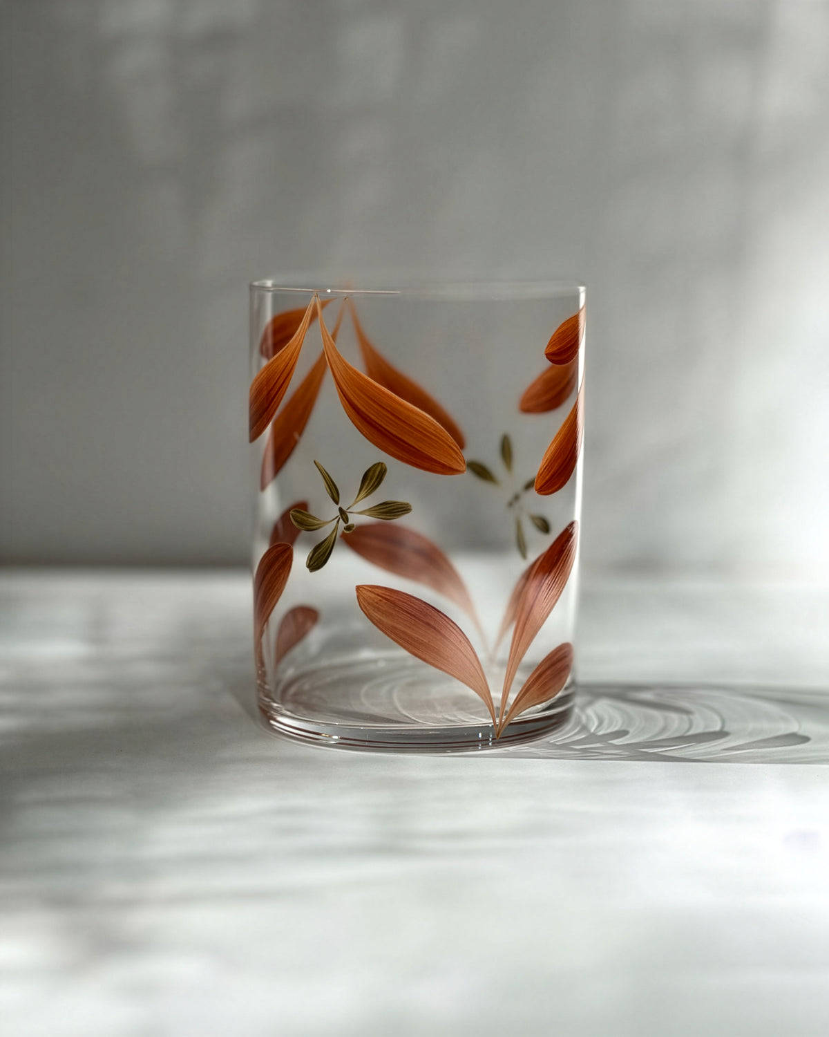 Melides Tumblers · glassware hand-painted in terracotta · Los Vasos de Agua Clara