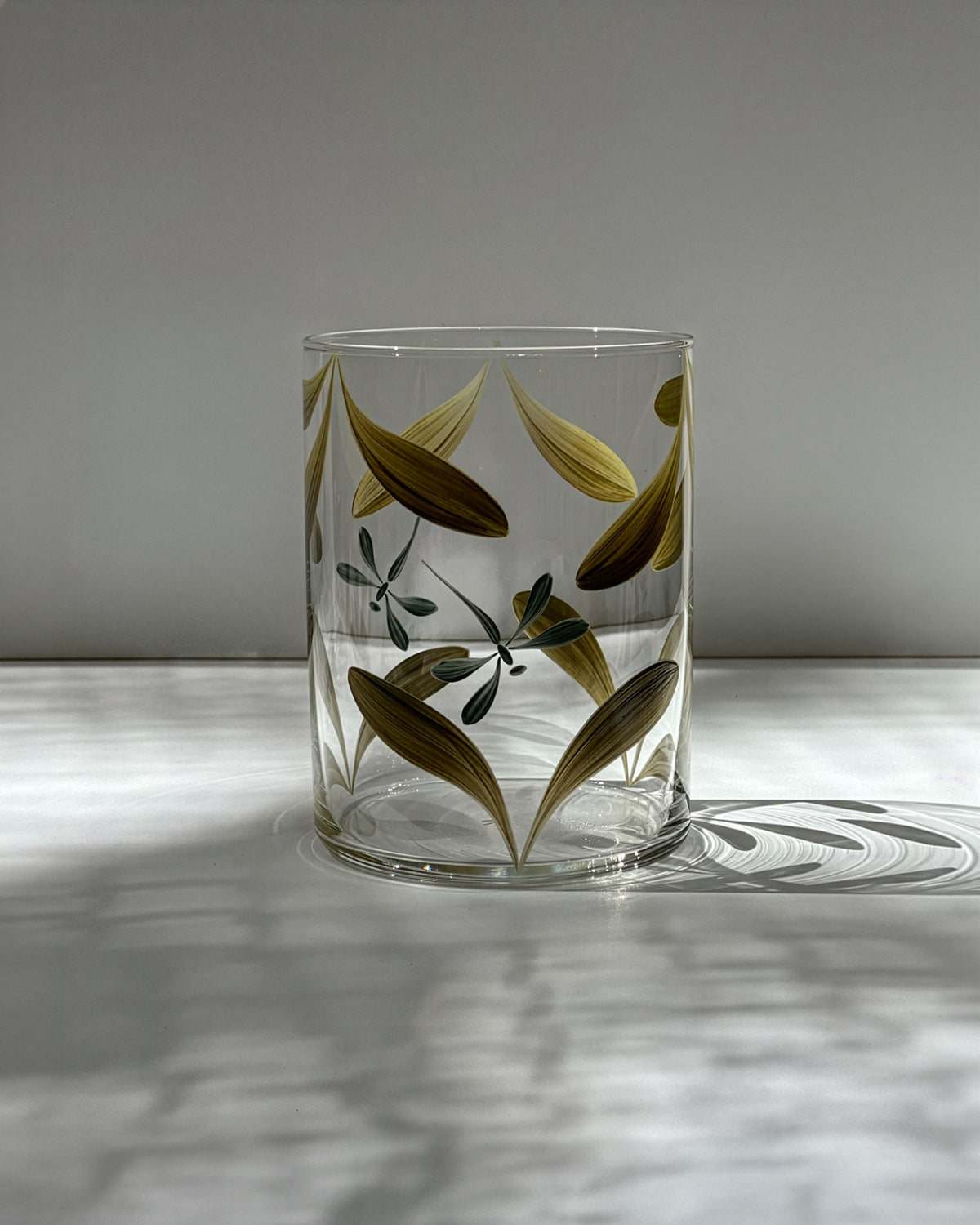 Melides Tumblers · glassware hand-painted in olive green · Los Vasos de Agua Clara