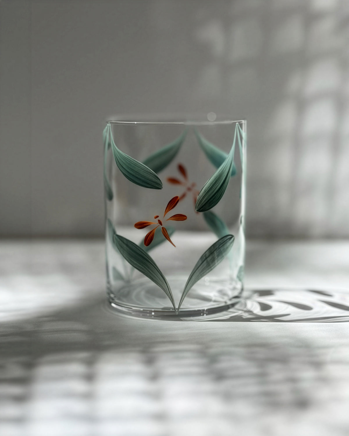 Melides Tumblers · glassware hand-painted in celadon green · Los Vasos de Agua Clara