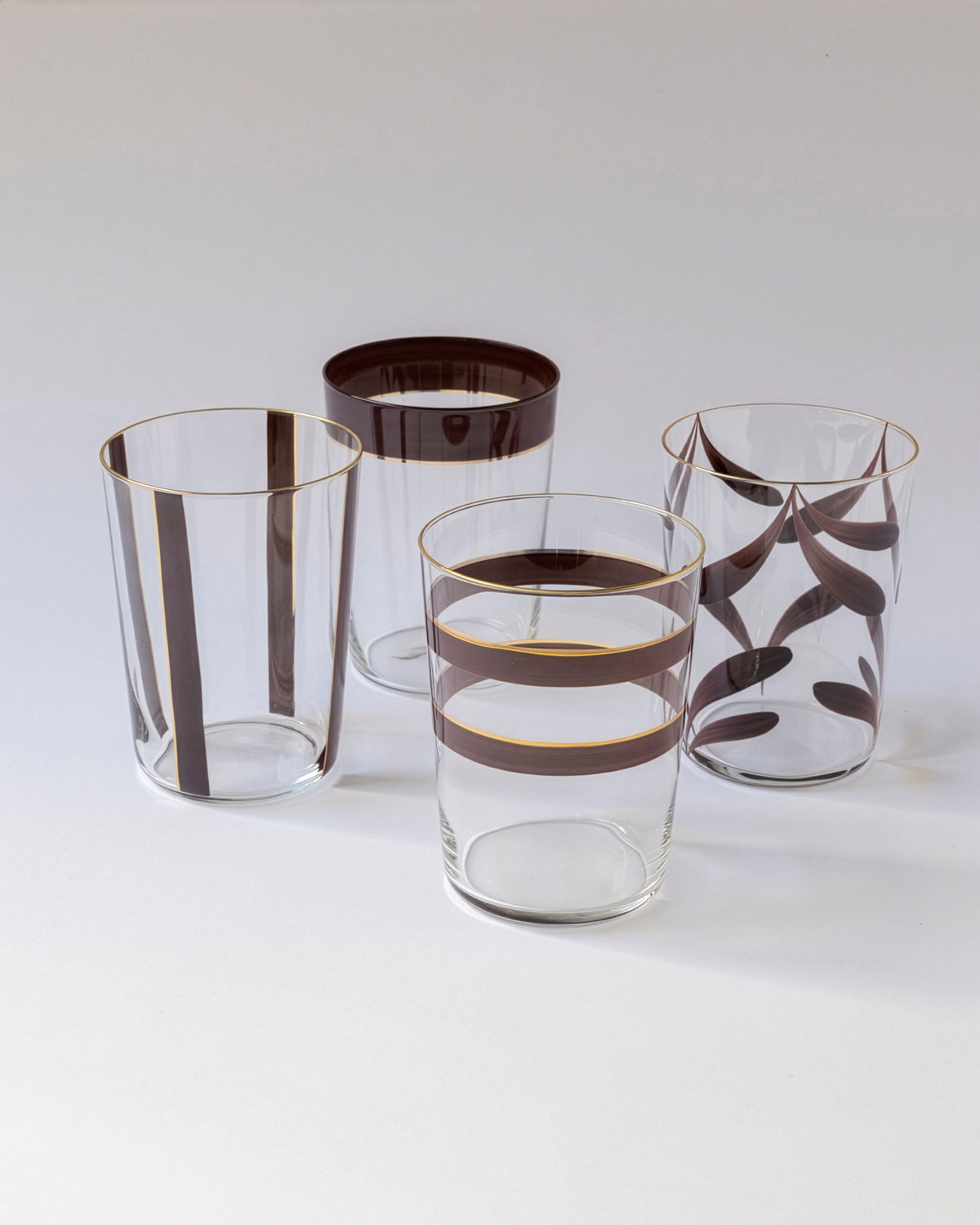 Soul Monocolor Tumblers · glassware hand-painted in brown · Los Vasos de Agua Clara