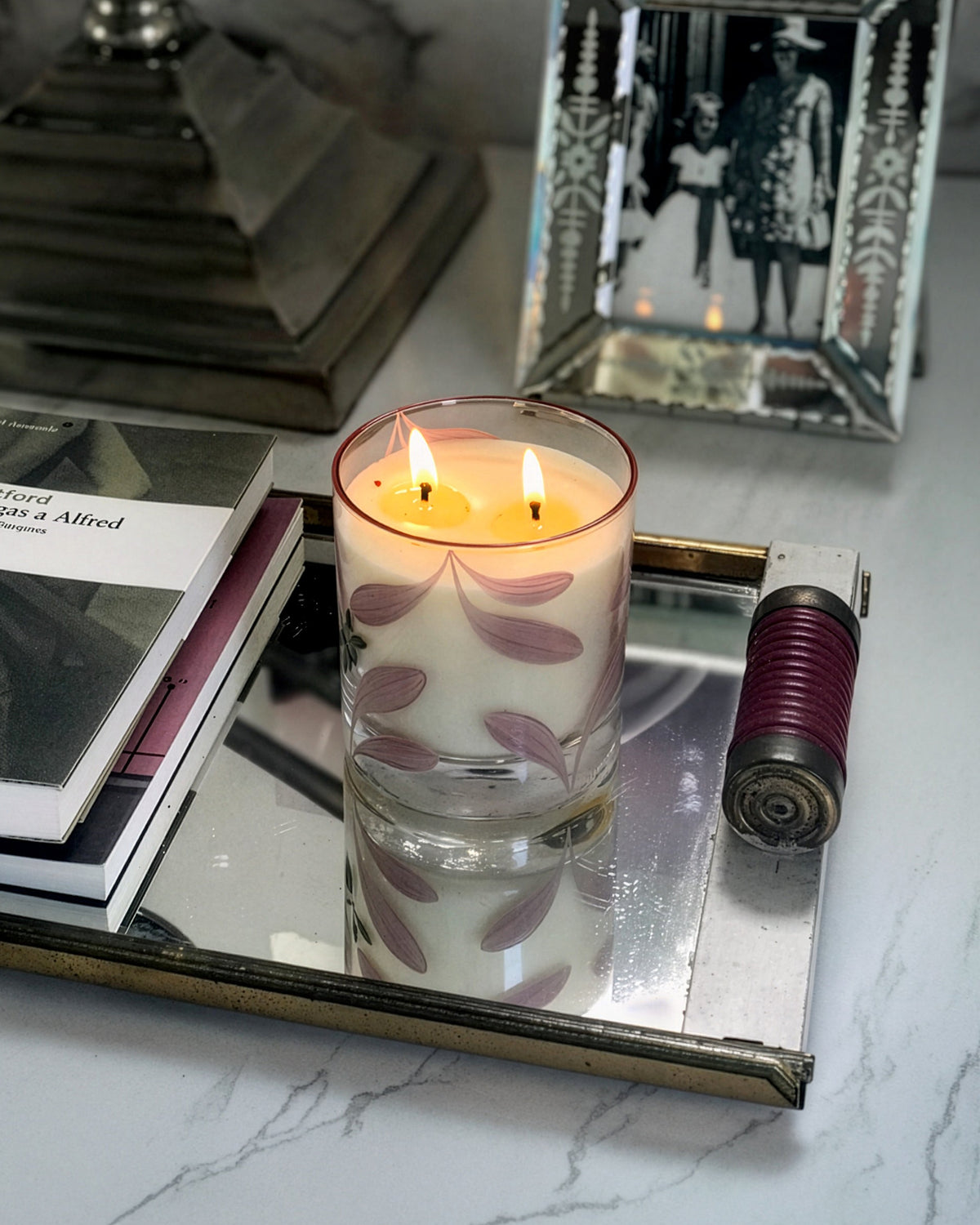 Melides Candle Holder · glassware hand-painted in blush pink · Los Vasos de Agua Clara
